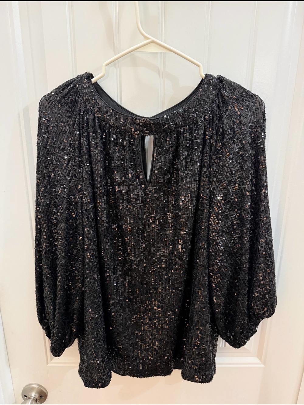 Vince Camuto Black Sequin Balloon Sleeve Blouse size L